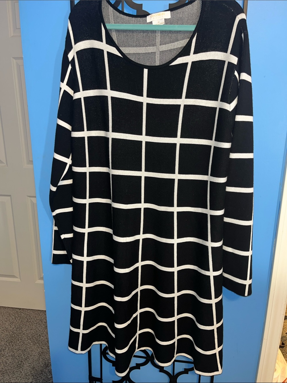 Cobble Windowpane Long Sleeve Knit Dress, Size 3X